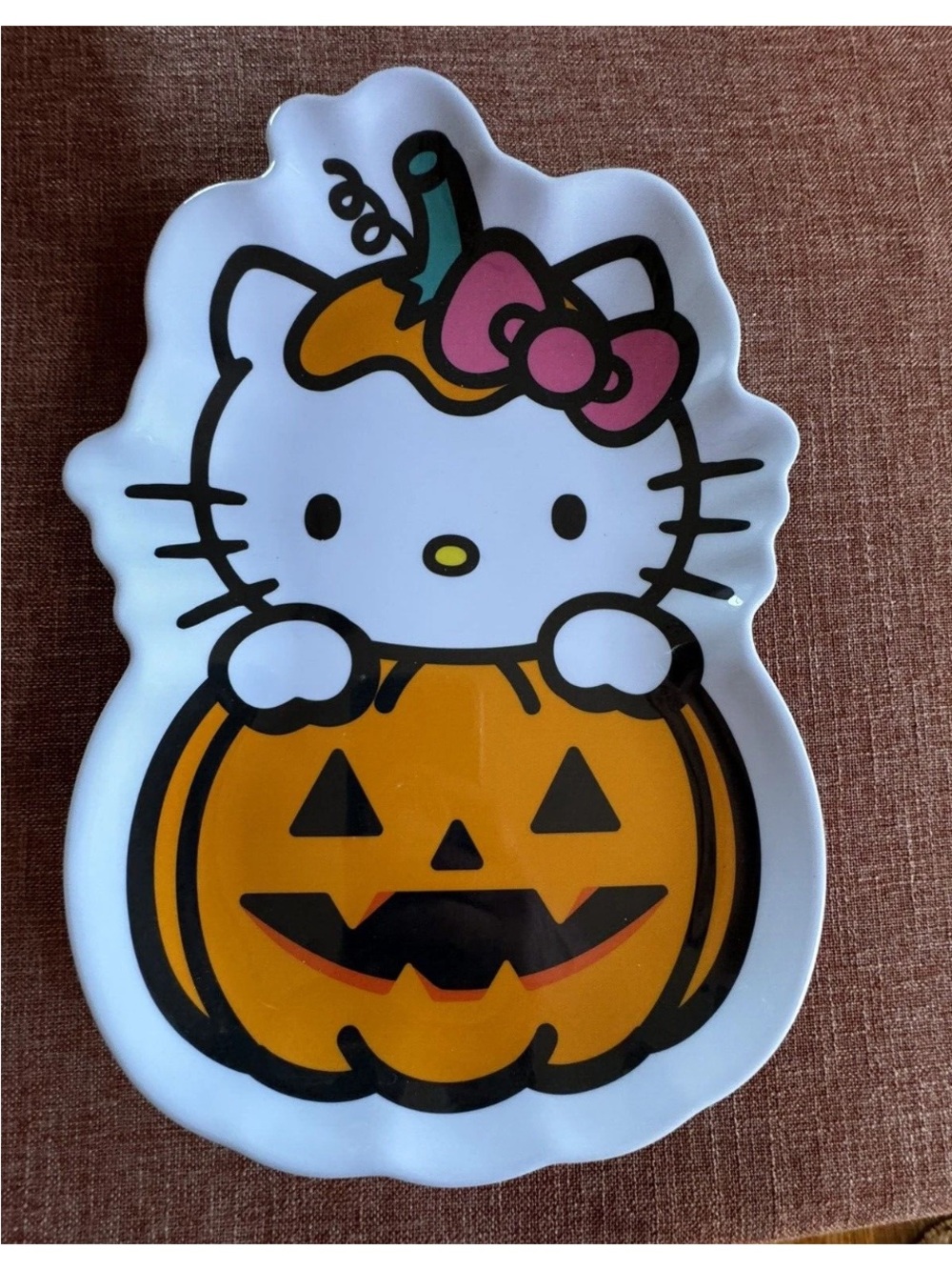 NEW Hello Kitty Halloween Costume Plate Pumpkin Pink Bow 11.5" Melamine Platter